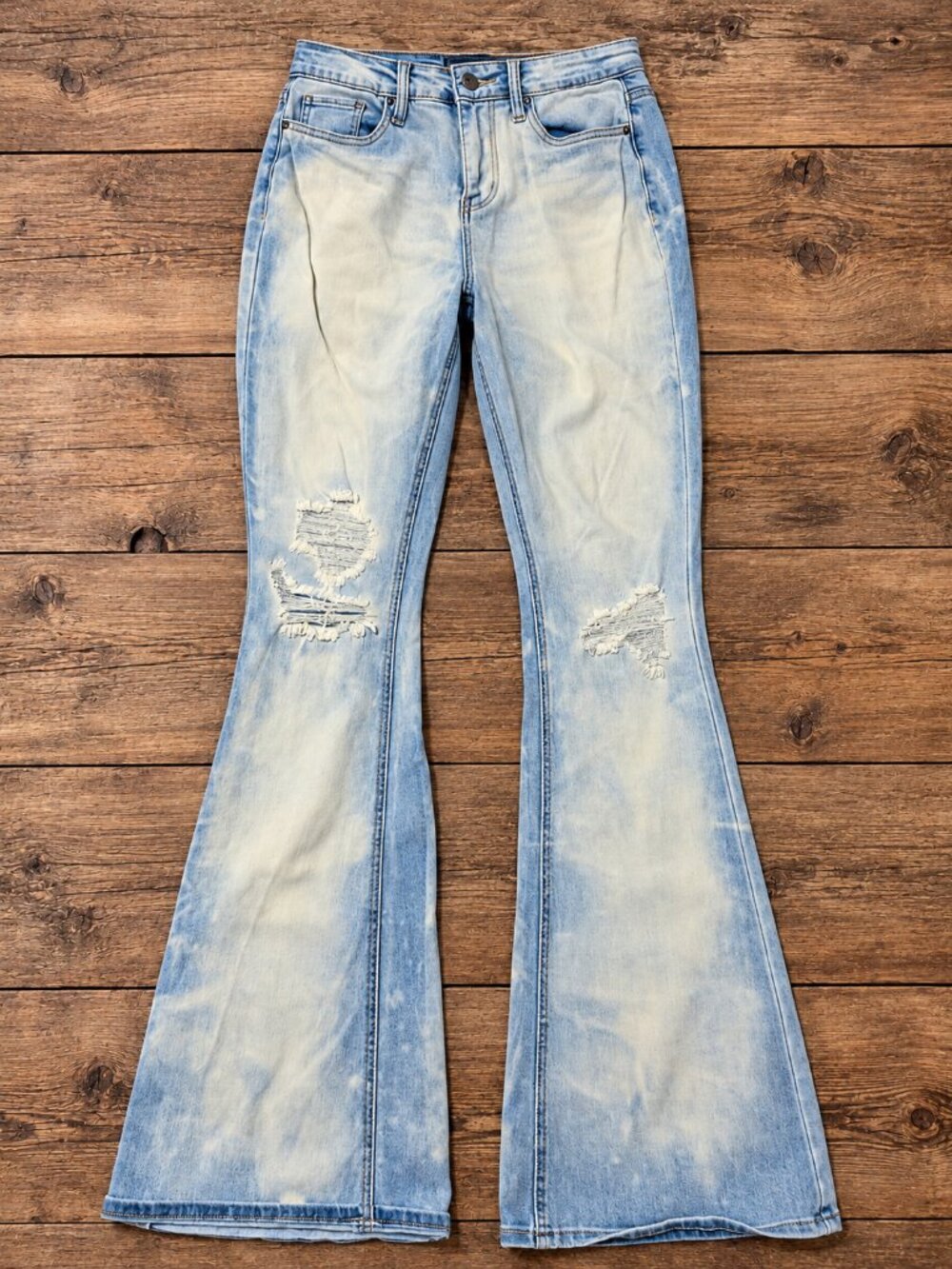 Fashion Nova Size 3 Light Wash Distressed Flare Jeans